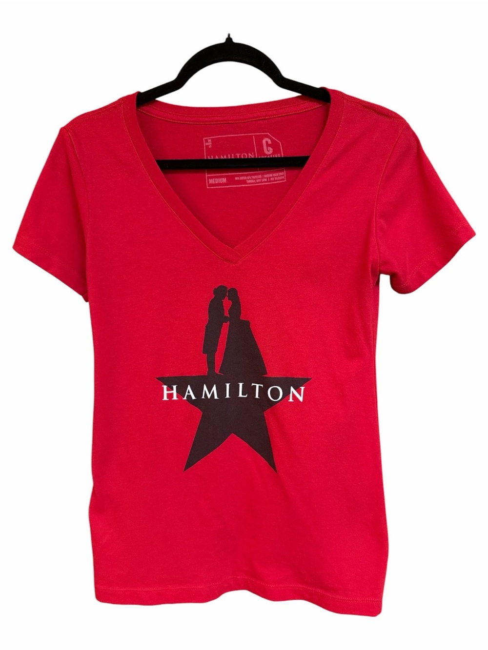 Hamilton Women's Red V-Neck Star Logo Cotton Blend Tee Medium